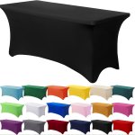 Stretchable Spandex Tablecloth Cover 1PC Solid Color Rectangle Polyester Blend Table Cover Machine Knit Fabric For Wedding Banqu