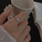 Adjustable Open Ring With Artificial Zircon Decor Sparkly Index Finger Ring For Girls