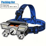 Ultra-bright LED Headlamp Rechargeable 5-CORE Wick Plastic USB Charging 36V Outdoor Headlight For Camping Hiking Fishing - Water