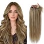 Full Shine U Part Human Hair Wig Brown Highlighted Honey Blonde Balayage Clip In Hair Extensions U Shape For Part Line Coverage 
