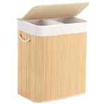 Aliphon 100L Laundry Hamper With Lid 2-SECTION Clothes Laundry Basket With Handles Large Collapsible Bamboo Baskets For Bedroom
