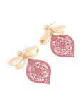 Goldair Gold Pink Filigree & Textured Leaf Drop Earrings