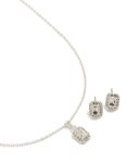 Silver Square Diamante Vintage Necklace & Earrings Set