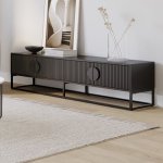 Ripple Tv Stand - White Matte Black Legs