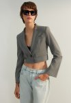 Limited Edition Grey Crop Woven Blazer Jacket - Grey