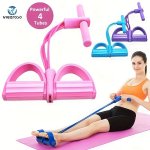 @home Home Gym Resistance Bands - 4 Tubes Elastic Pull Ropes For Full Body Workout Belly Exerciser Rower And Fitness Equipment -
