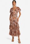Leopard Ruffle Maxi Dress - Brown