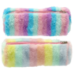 Fluffy Stripes Plush Round Pencil Bag Colour May Vary