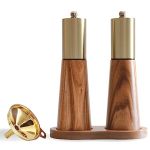 Gold Salt And Pepper Grinder Mill Set With Wood Base Free Gold Funnel Stainless Steel Manual Salt Shaker And Pepper Mill Adjusta