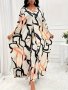 2 Pcs Abstract Print Cover Up & Pants Outfit Batwing Sleeve V Neck Split Hem Cover Up & Tie High Waist Wide Leg Pants Women's Clothing