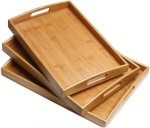 3 Piece Sturdy Rectangle Wooden Tray Set Tray
