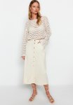 Basic Denim Button Down Midi Skirt - Ecru
