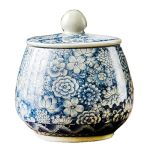 Bicuzat Vintage White And Blue Ceramic Portable Tea Caddy Tea Canister Tea Storage Container Tins Jar With Airtight Lid For Tea