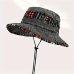 Retro Cotton Versatile Colorful Brim Bucket Hat Sporty Adjustable Uv Protection Sun Hat With Chin Strap For Men Women
