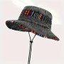 Retro Cotton Versatile Colorful Brim Bucket Hat Sporty Adjustable UV Protection Sun Hat With Chin Strap For Men Women