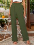 Solid Color Elastic Waist Pants Casual Textured Straight Leg Loose Pants For Spring & Fall Women's Clothing