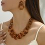 Chunky Acrylic Geometric Necklace And Earrings Set Retro Tortoise Shell Effect Statement Jewelry Bold Jelly Colors Trendy Accessory Ideal For Women's Daily And Party Wear