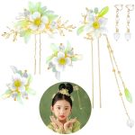 6 Pcs Lily Flower Chinese Tassel Hair Pins Crystal Pearl Hanfu Hair Clips Classical Floral Hair Stick Retro Jewelry Headpiece Br