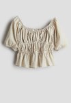 Peplum Cotton Blouse - Beige floral