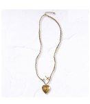 Heart Locket Braided Necklace - Beige Free