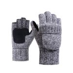 Knitted Half Finger Flap Gloves - Grey