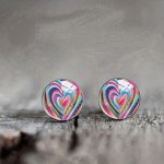 Elegant Rainbow Heart Glass Stud Earrings - Stainless Steel Perfect For Daily Wear & Parties Design December Birthstone Gift