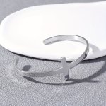 Adjustable Stainless Steel Cuff Bracelet With Cross Simple Style Open Bangle For Women Fashionable Daily Wear Accessory