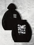 Good Things Take Time Flower Print Men's Pullover Round Neck Long Sleeve Hooded Sweatshirt Pattern Loose Casual Top For Autumn W