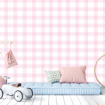 Pink Gingham Wallpaper - 1.2M Wide X 3M High Non-adhesive Requires Wallpaper Glue