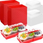 Ziliny 50 Pcs Red Dessert Treat Boxes With Clear Lids & Rope 7.5" Rectangle Bakery Display Boxes For Cookies Cupcakes Macarons W