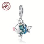925 Sterling Silver Cute Nautical Charm Fish Pendant With Zirconia Mosaic Fashionable Jewelry Accessory For Diy No Plating - Ide