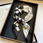 69.98CM Elegant Silk-like Satin Square Scarf Stylish Flower Checkerboard Bandana Soft Thin Scarf For Hair Wrap Neckerchief Shawl