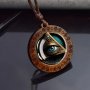 1pc Elegant Glass & Wooden Pendant Necklace With Triangular Eye Pattern Retro Jewelry Gift