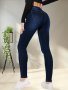 Blue High Stretch Skinny Jeans Slim Fit Slant Pockets Casual Tight Jeans Women's Denim Jeans & Clothing