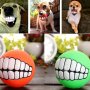 Durable Squeaky Dog Chew Ball With Teeth Pattern - All-breed Dental Health Toy Tough Rubber Material