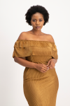 Laura Plisse Off-shoulder Top - Toffee - L