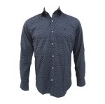 Ferradini Mens Formal Shirt Navy Check