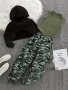 Girls Three-piece Set Hooded Sweatshirt + Crew Neck Irregular Hem Tank Top + Camouflage Cargo Pants