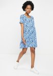 Jacqueline De Yong Freja Short Sleeve Short Dress Wvn - Cloud Dancer Blue Flower