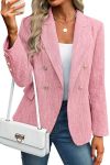 Elleven Womens Tweed Blazers Business Casual Long Sleeve Double Breasted Bottons Jackets Work Suit Slim Fit Dressy Elegant Pocke