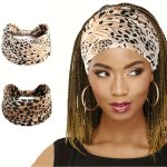 1 2 Pcs Leopard Print Sports Hair Band Wide Brimmed Elastic Knotted Outdoor Sport Fitness Headband