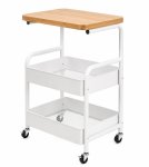 3-TIER Mobile Rolling Utility Cart With Natural Wood Tabletop