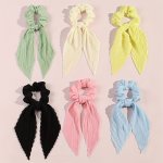 6PCS Candy-colored Rabbit Ear Bow Ribbon Scrunchies Pleated Hair Ties Retro Sweet Cute Fashion Hair Accessories