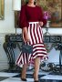 Striped Print Splicing Dress Elegant Ruffle Hem Crew Neck Dress Women's Clothing