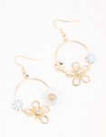Goldair Gold Acrylic Blue Flower Round Drop Earrings