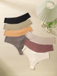 7PCS Solid Seamless Thongs Sexy Comfy Breathable Stretchy Intimates Panties Women's Lingerie & Underwear