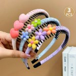 3PCS Girls Hair Accessories Colorful Heart Flower Non-slip Headbands