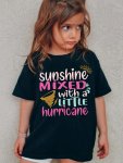Sunshine Mixed With A Little Hurricane Graphic Print Girls' Casual Crew Neck Short Sleeve T-Shirt Comfy Top Clothes For Spring A