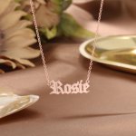 CNE107506RG - Personalized Old English Style Name Necklace Rose Gold 925 Sterling Silver