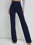 Solid Straight Leg Pants Casual High Waist Work Pants Women's Clothing